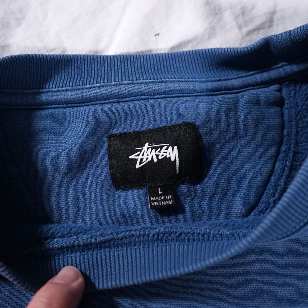 Stussy Logo Crewneck Sweatshirt Blue Mens Large - Picture 3 of 8